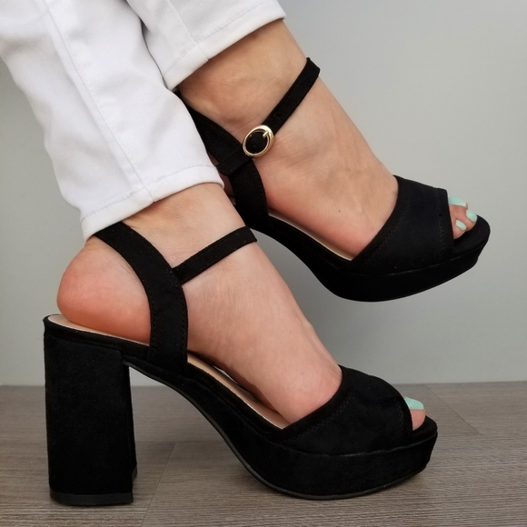 Open Toe 90's Suede Platform Heel Sandals-F - Picture 8 of 8